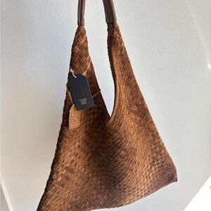 Brown Woven Leather suede boho Tote Bag